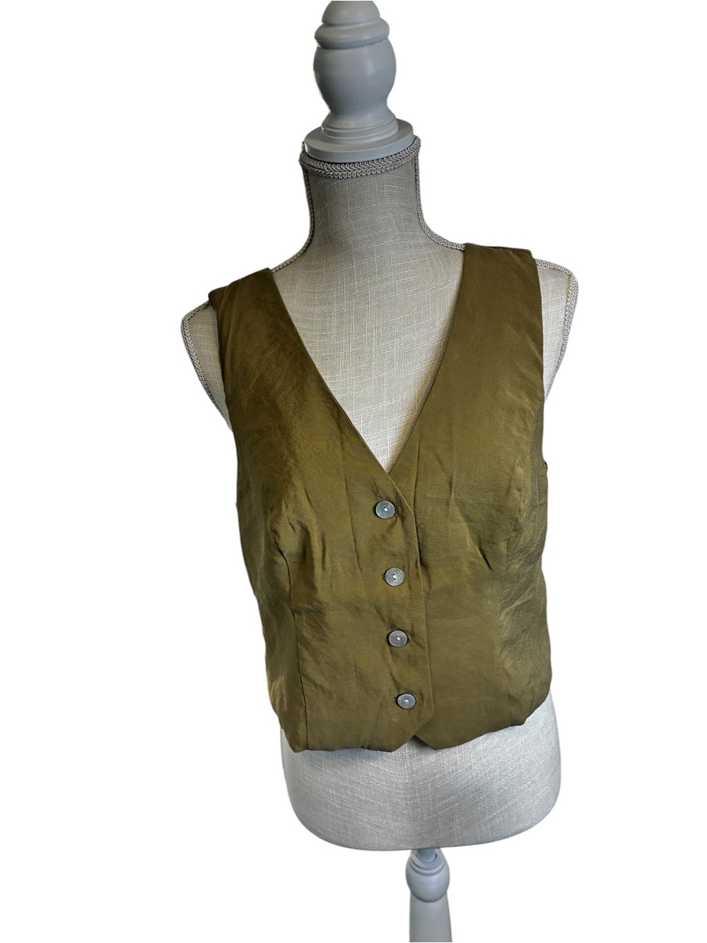 Women’s Madewell Olive Green Women's V-Neck Button Front Vest